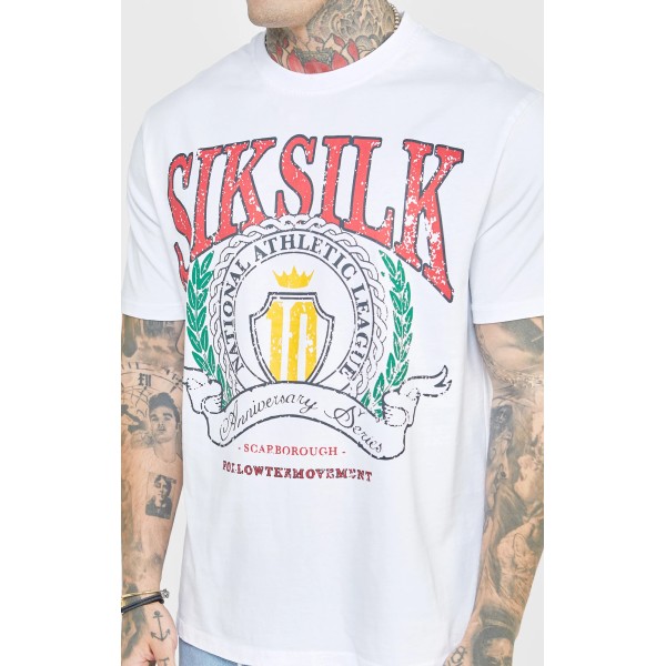 SikSilk White Varsity Oversized T-Shirt